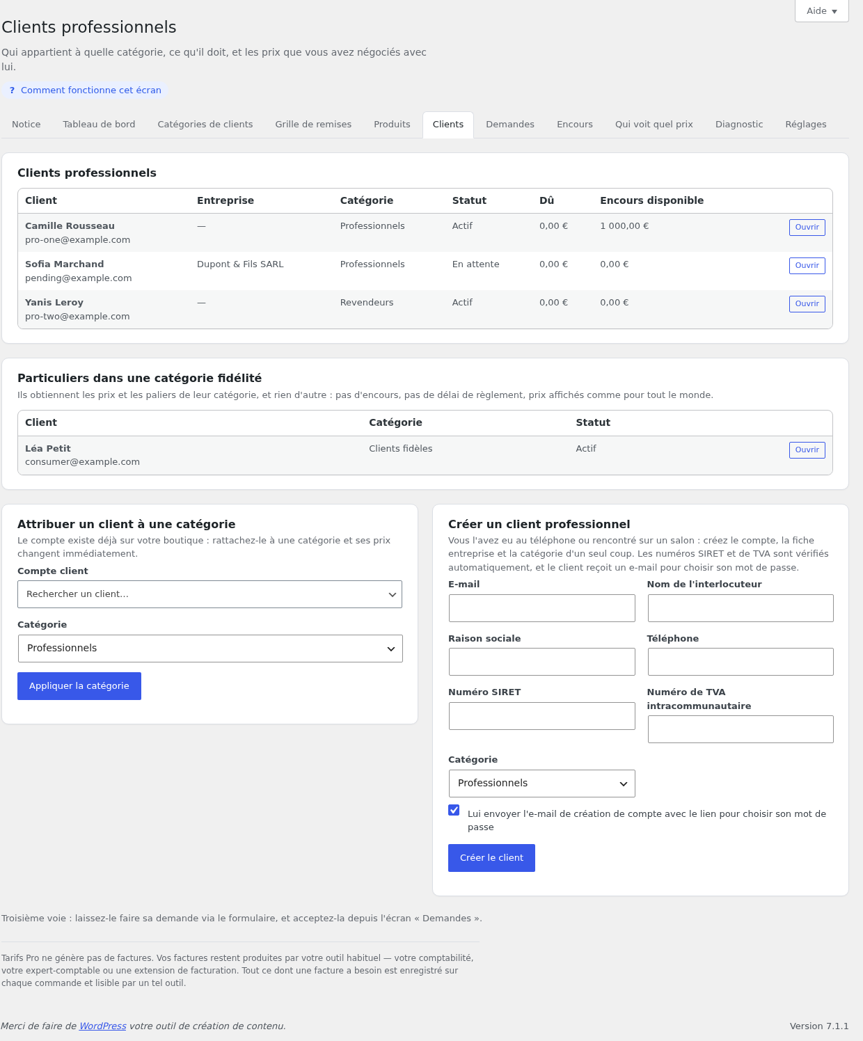 Trade customers: list, assignment, creation