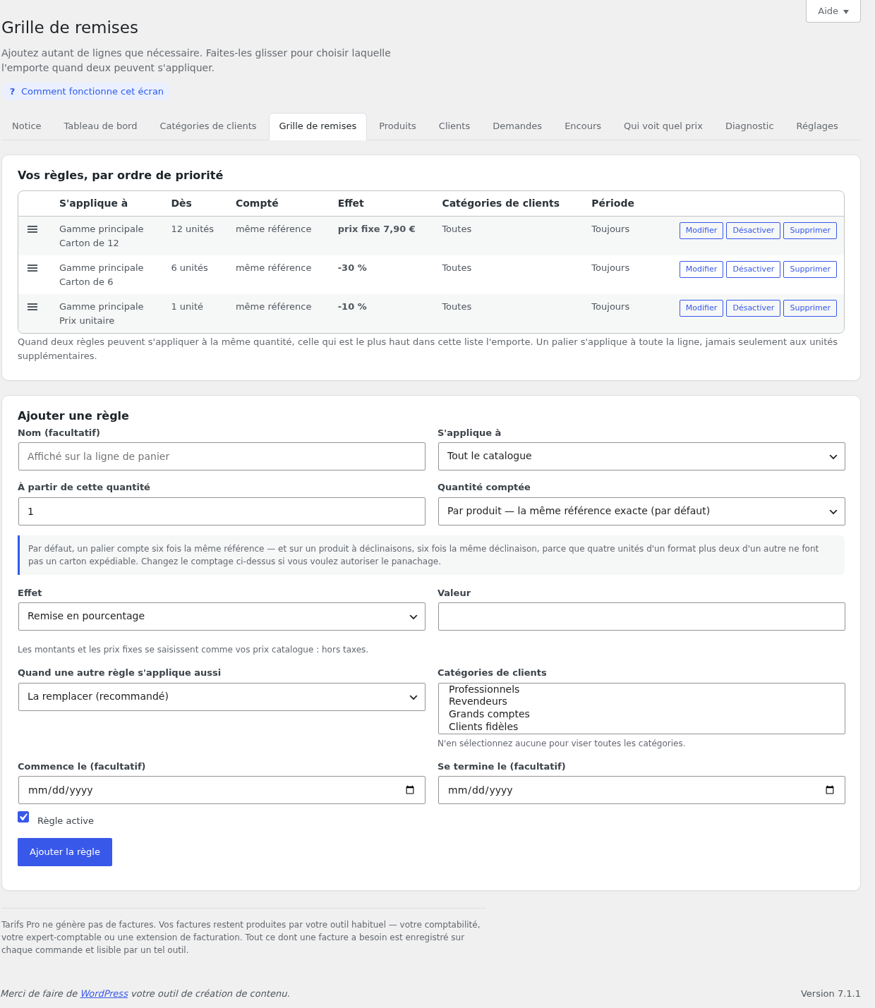 Discount grid: tier builder