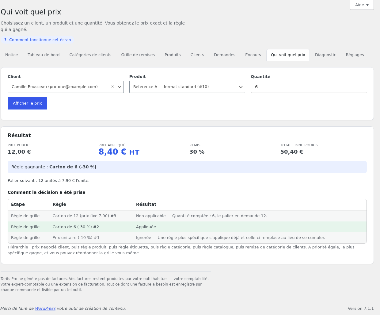“Who sees which price”: the applied price and the winning rule
